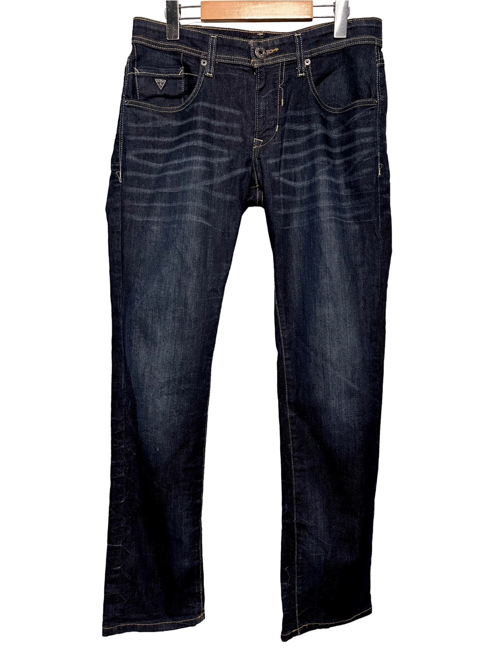 GUESS Vermont Mens Slim Straight Jeans Dark Indigo Whiskered Denim 30x34